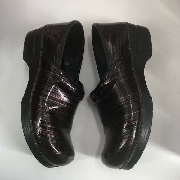 DANSKO Professional Clog Black Patent Multicolor Maroon Stripe Slip On 41 10.5 - Picture 3 of 10